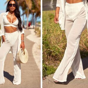 Prettylittlethings White Recycled Mesh Wide Leg Beach Sz 6‎ NWT IN PACKAGING